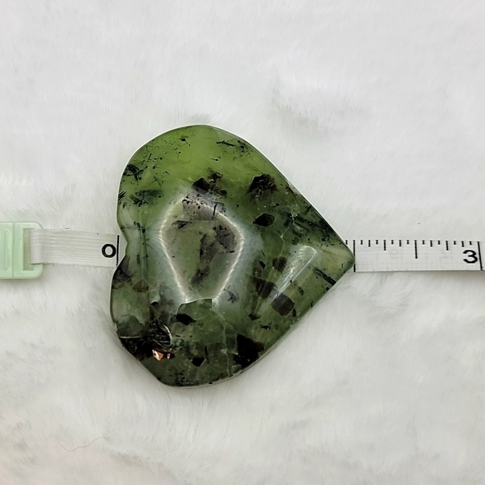 Natural Green Tourmaline And Mica In Prehnite Quartz Crystal Heart Stone Healing - Picture 8 of 10